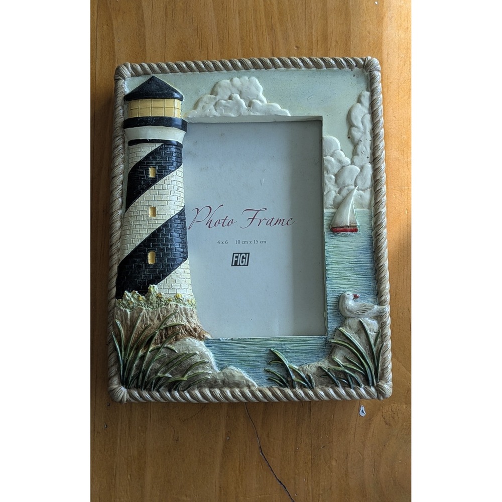 FIGI Graphics 2002 Lighthouse Nautical 4x6 Photo Frame 3D Coastal Rope Border‎